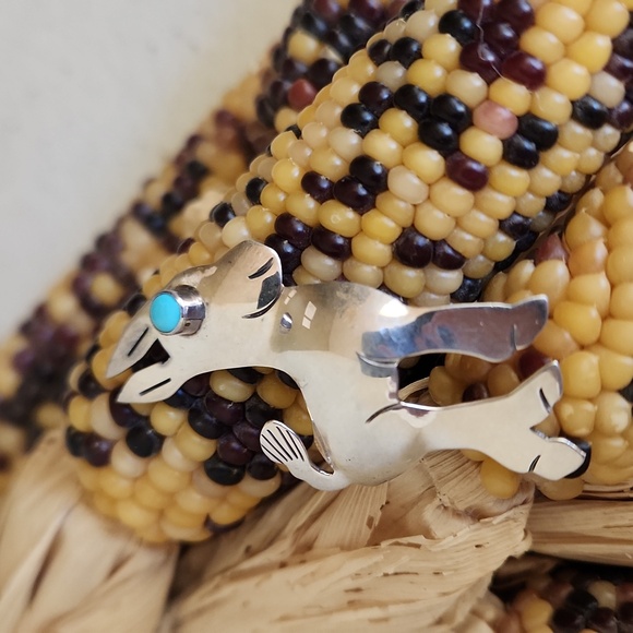 Adorable Native American Navajo Handmade Turquoise & Sterling Burro Brooch ♥️🫏 - Picture 9 of 13
